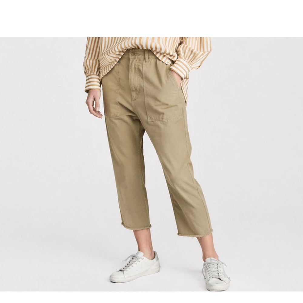 Nili Lotan Linen Luna Pants $345 Slouchy Drop Crotch Sand Cotton Crop Size 0 NWT